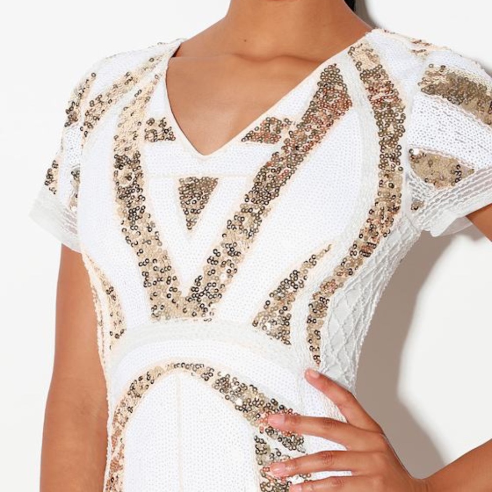 Lulus Shine All Night Gold And White Sequin Bodycon Mini Dress - Size S
